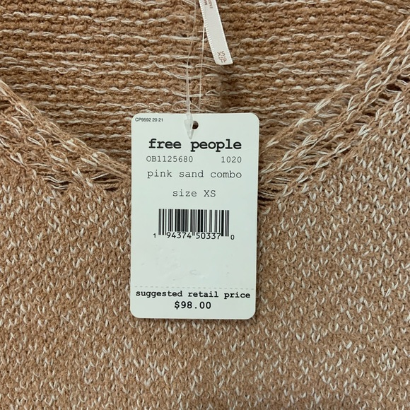 Free People Beige Pink Sand Combo Textured Long Sleeve V Neck Sweater - Picture 9 of 12